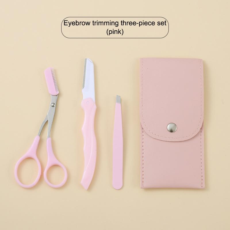 3Pcs/Set Eyebrow Scissors With Comb Makeup Tools Portable Eyebrow Trimming Set Eyebrow Razor Makeup Tools розовый