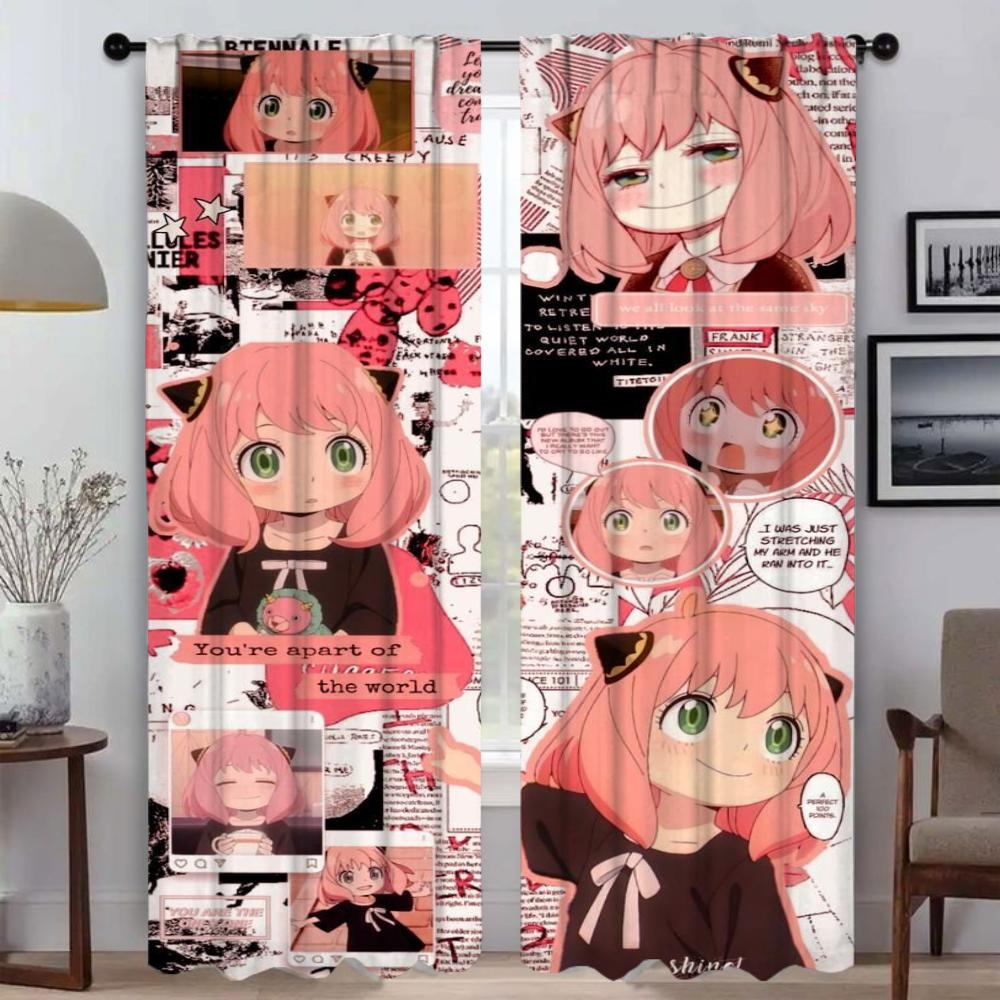 Elegant Room Curtains for Living Room Spy X Family Shades Tulle for Bedroom Partition Home Interior Curtains 2 Pieces Curtain