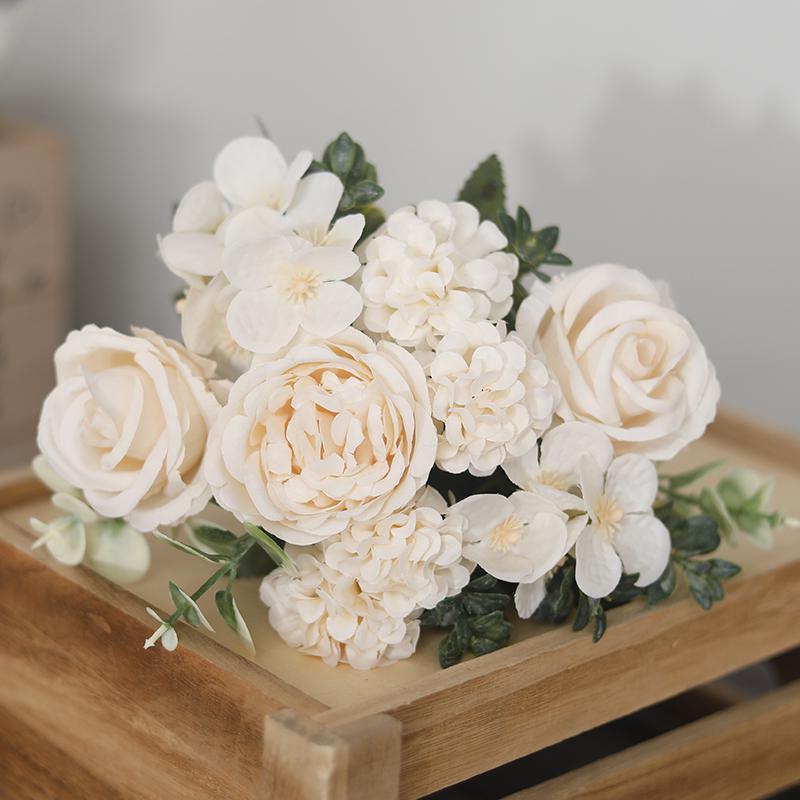 Artificial Flowers Decor 7 Heads Silk Peony Rose Hydrangea Bouquet Home Christmas Party Decorations Wedding Bride Fake Flowers