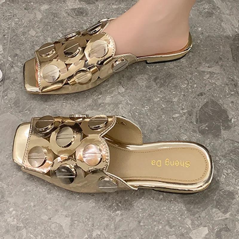 Fashion Designer Women Chunky Slippers Elegant Heeled Sandals Fashion Woman Shoes 2025 Luxury Brand Slides Party Dress New Mujer Zapatos