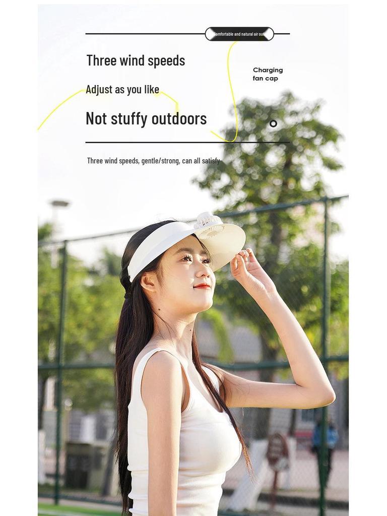 Rechargeable Solar Fan Sun Hat - UV Protection, Large Brim