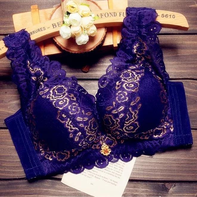 

Бюстгальтер пуш-ап, сексуальный женский кружевной бюстгальтер с застежкой на спине, бесплатное нижнее белье 3/4 чашки 85C темно-синий