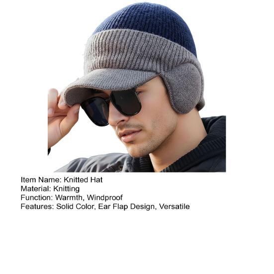 Strickmütze mit Ohrenklappen Einfarbig Stretch-Passform Warm Atmungsaktiv Strickstoff