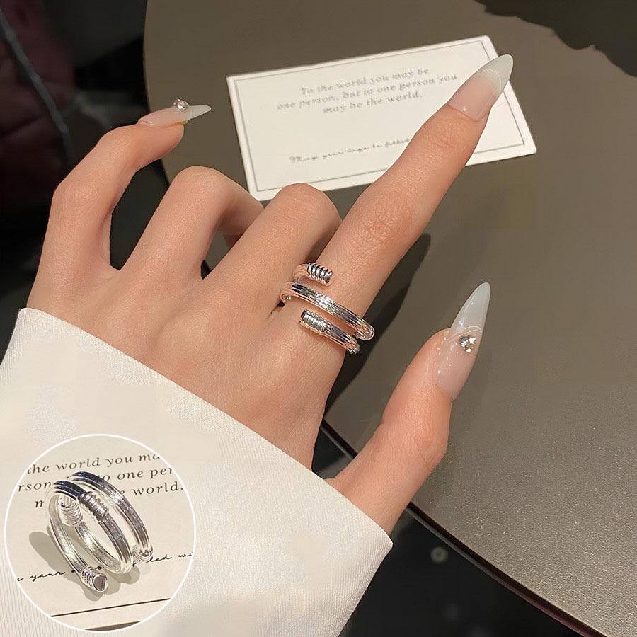 Korean Style S925 Silver-Plated Water Drop Crossover Open Ring – Women's Retro Fashion for Index Finger