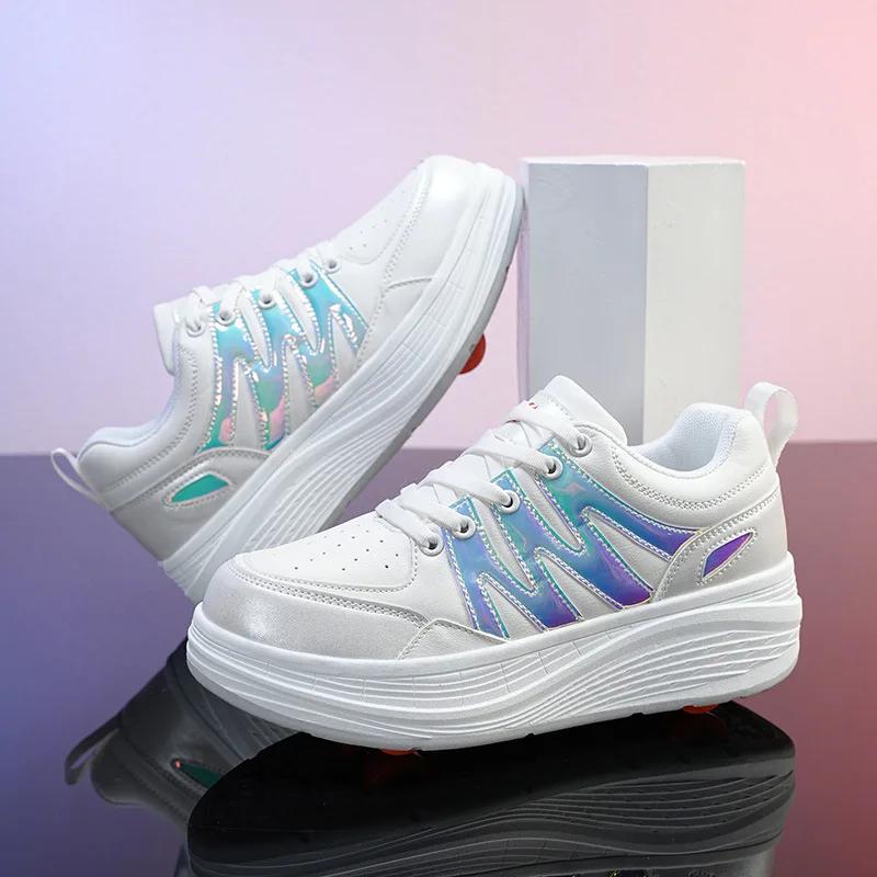 LED Racing Roller Skating Women's Roller Skate Shoes with Wheels 4 Detachable Wheels Speed Skates for Girl Sneaker with Wheels