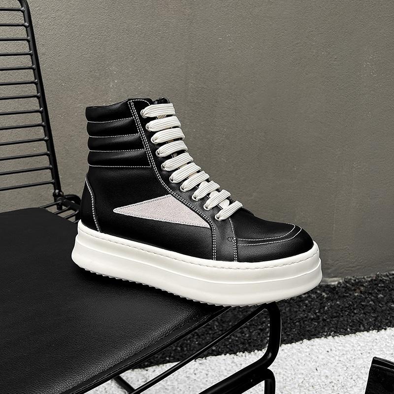 Fashion Genuine Leather Men's High Top Shoes High Quality Male Motorcycle Boots Fashion Outdoor Men Lace Up Botas Non-Slip Ankle Boots