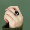 Black Rose Imitation Chalcedony Ring Women Niche Light Luxury Retro Design National Style Literature and Art National Tide
