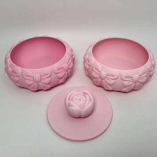 Jewelry Storage Box PLA Plastic Double-Layer Stackable Design Soft Pink Jewelry Holder with Bow Pattern Portable Jewelry Organizer Gift