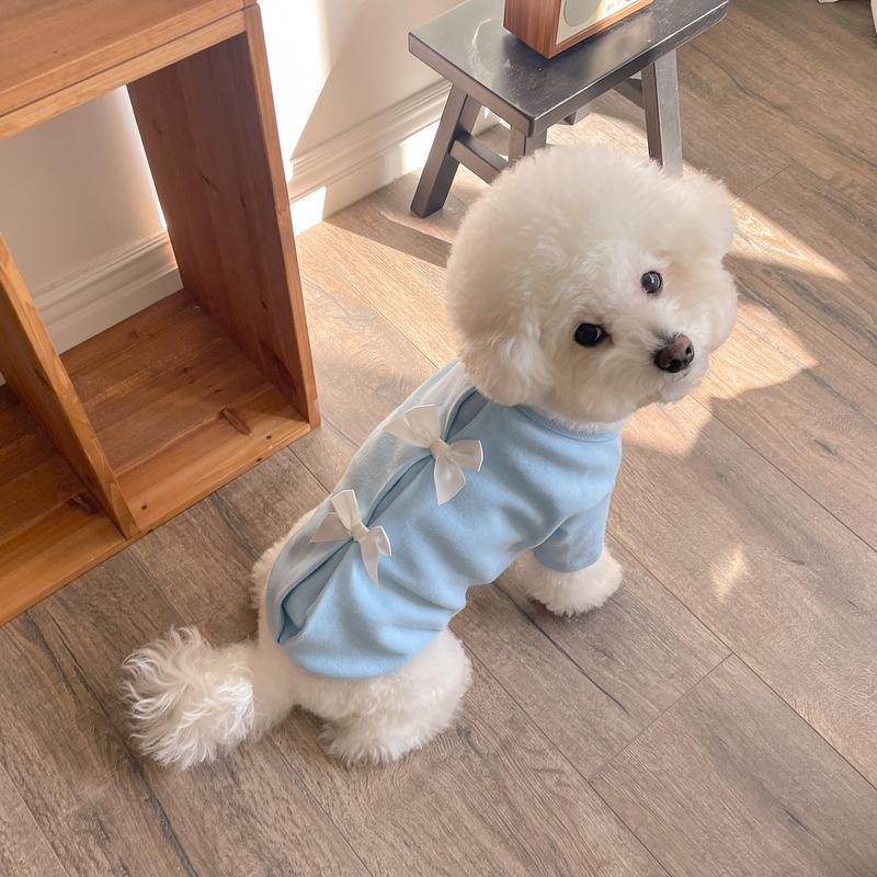 Poodle Bottoming Shirt New Style Pet Warm Clothing Adorable Bow Tie Small Dog Pullover Solid Colour Dog Clothes