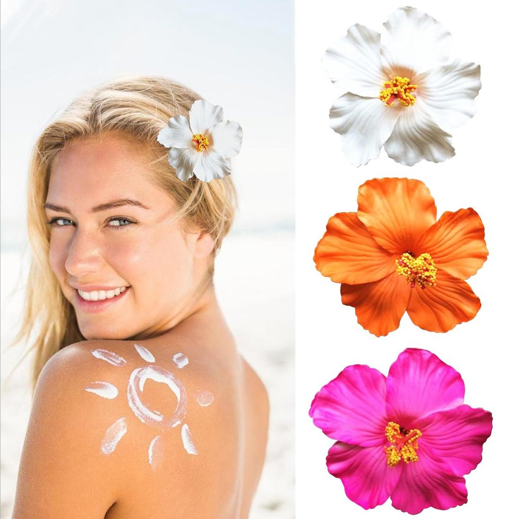 3pcs Hawaiian Flower Hair Clips Plumeria Hibiscus Hair Clip  Artificial Tropical Flower Clips for Bridal Wedding Luau Vacation