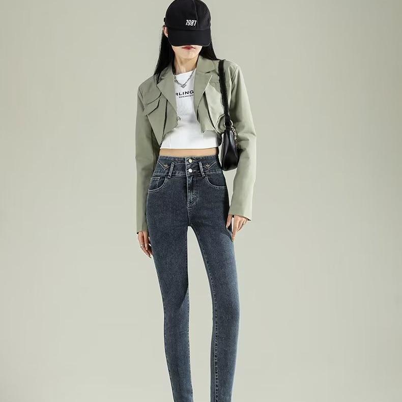 Skinny small-footed jeans women's autumn and winter new high-waisted slim-fitting black boots and pants pencil pants