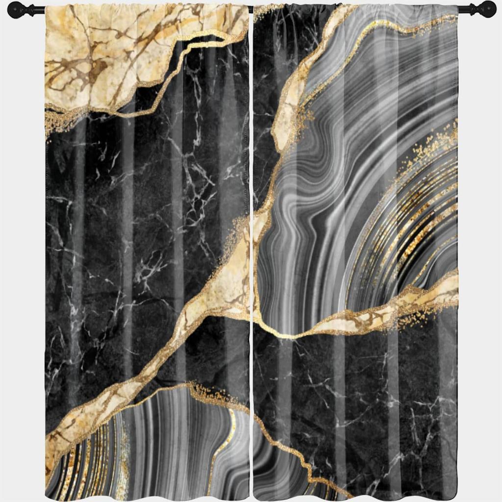 Black Marble Blackout Curtains Black and Gold Window Curtains Women Men Boys Modern White Gold Abstract Art Marble Curtains for