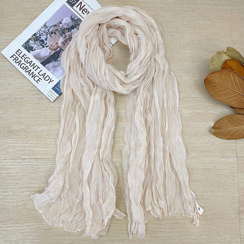 

Хлопково-льняной женский шарф в корейском стиле, тонкий, однотонный, простой в сочетании, длинный, накидка на плечи, согревающий шею, шелковый шарф