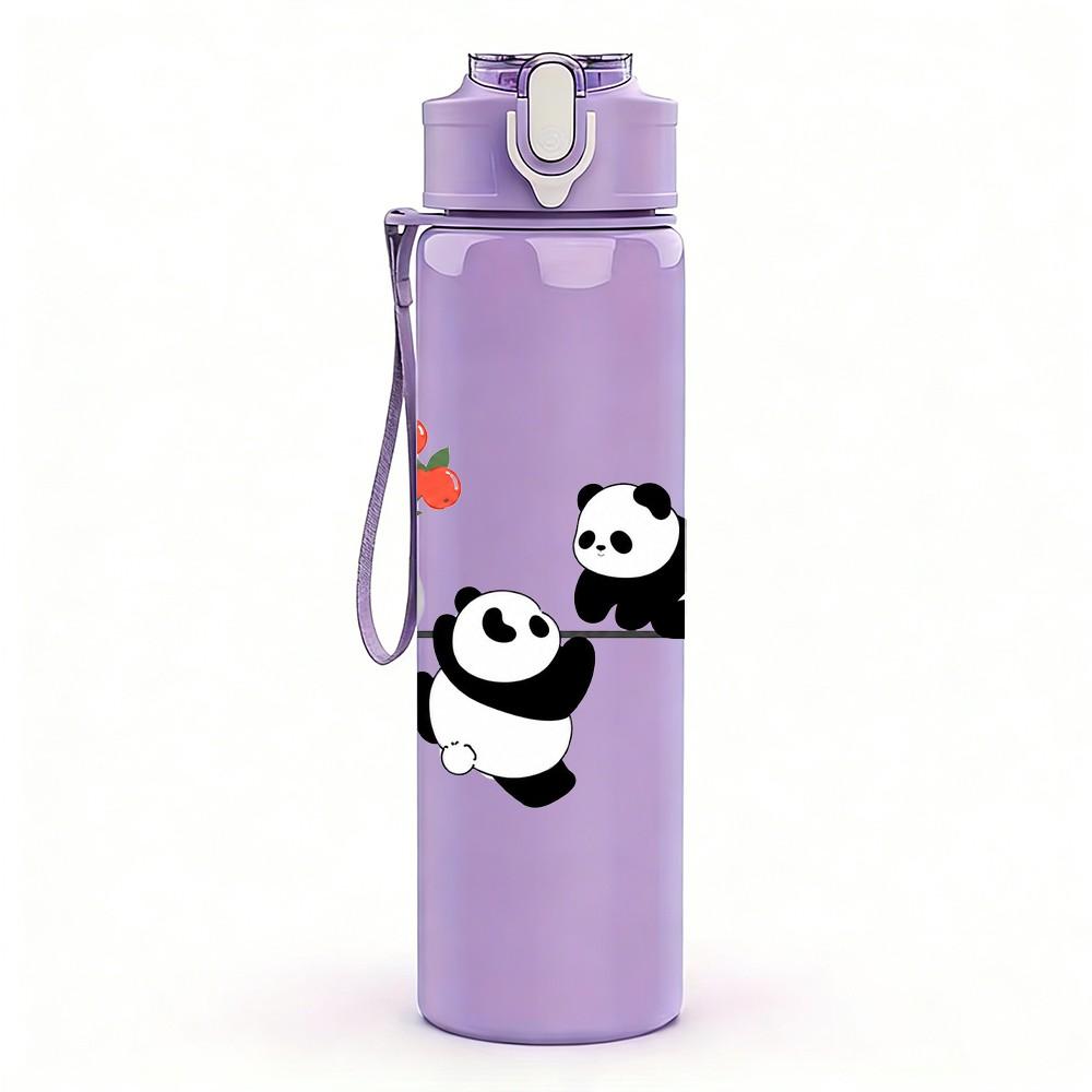 1PC Two Hugging Panda Bears Pattern 750ml Color Plastic Sports Water Bottle Leakproof Flip Straw Lid Suitable for Sports Office Home Use