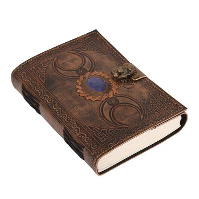 Вінтажний шкіряний щоденник ручної роботи, щоденник формату А5, прикрашений напівдорогоцінним камінням, щоденник із старовинною пряжкою