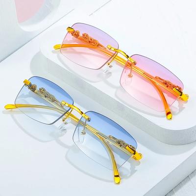 Frameless Rectangle Sunglasses Fashion Personalized Metal Sun Glasses Women Fashionable Eyewear Outdoor Travel