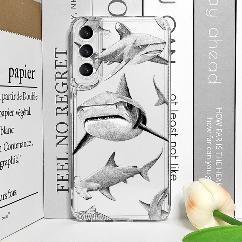 Coque de téléphone souple transparente pour Samsung Galaxy A55 A54 A53 A51 A70 A32 A31 A22 13 A52 5G Animaux de l'océan d'été Requin Dauphin Poisson Housse