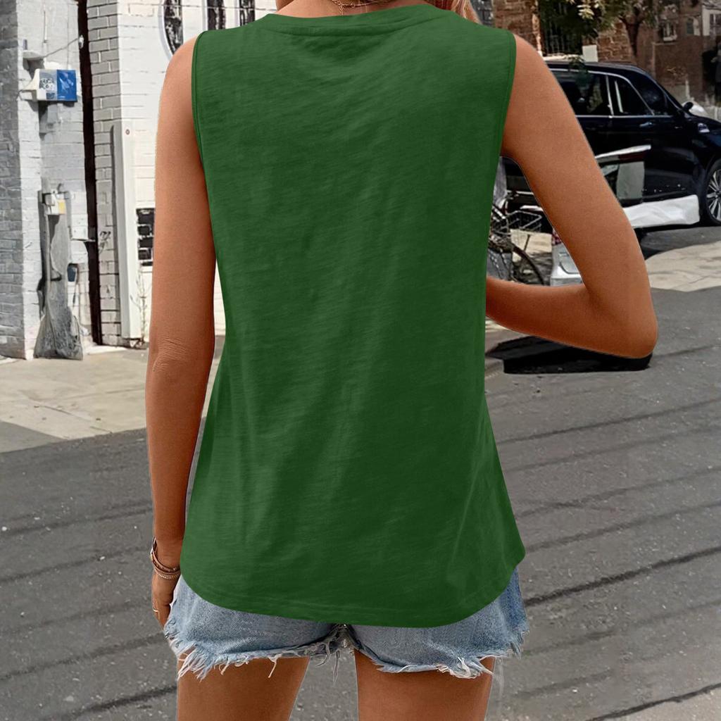 Women's V-neck Casual Fashion Loose Versatile Vest Sleeveless T-shirt With Pockets