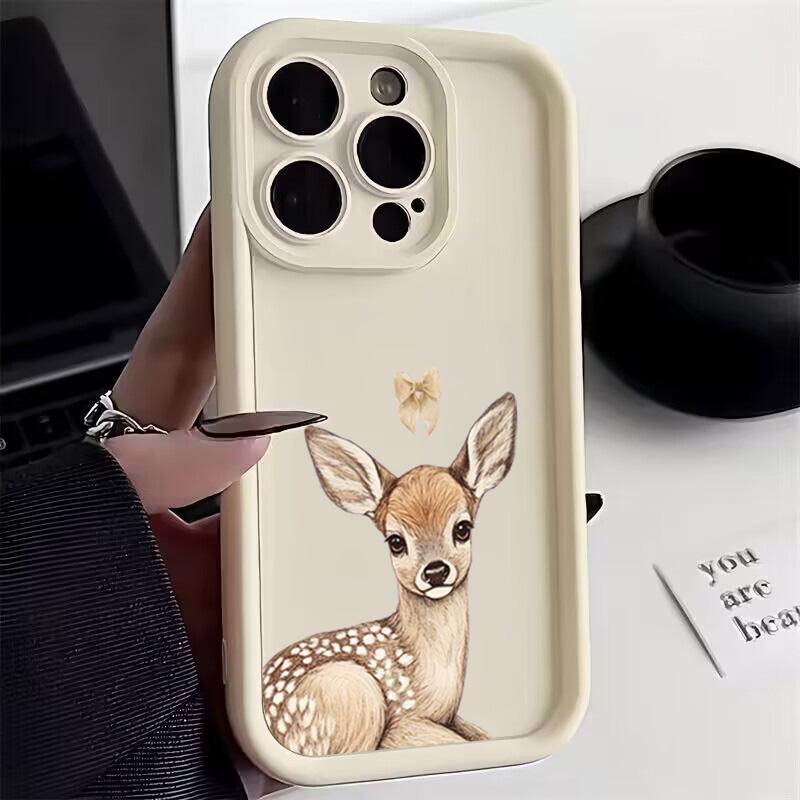 Cute Deer Pattern Silicone Soft Phone Case For iPhone 17 16 15 Pro Max 14 13 12 11 Pro 17 Air 16E XS X XR 7 8 15 Plus Cover