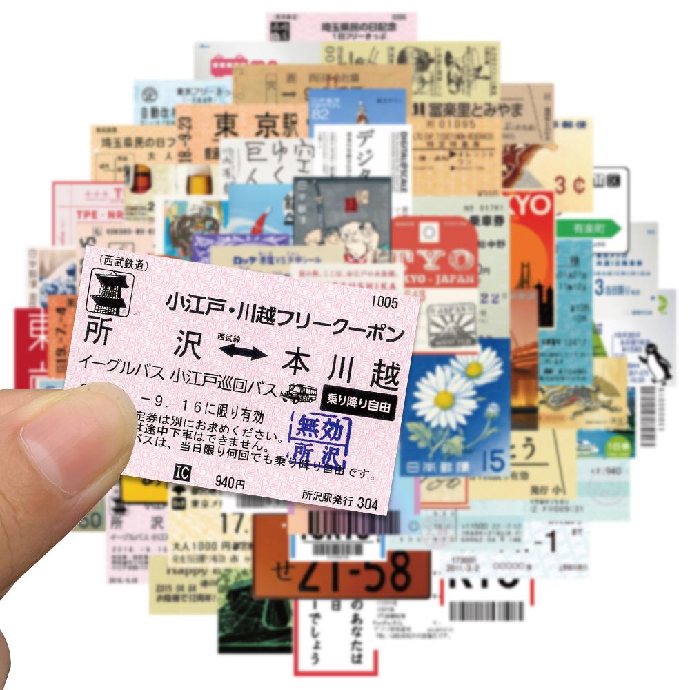10/30/60pcs Vintage Japanese Travel Tickets Stickers Cartoon Creative Decals Decoration Suitcase Guitar Phone Sticker