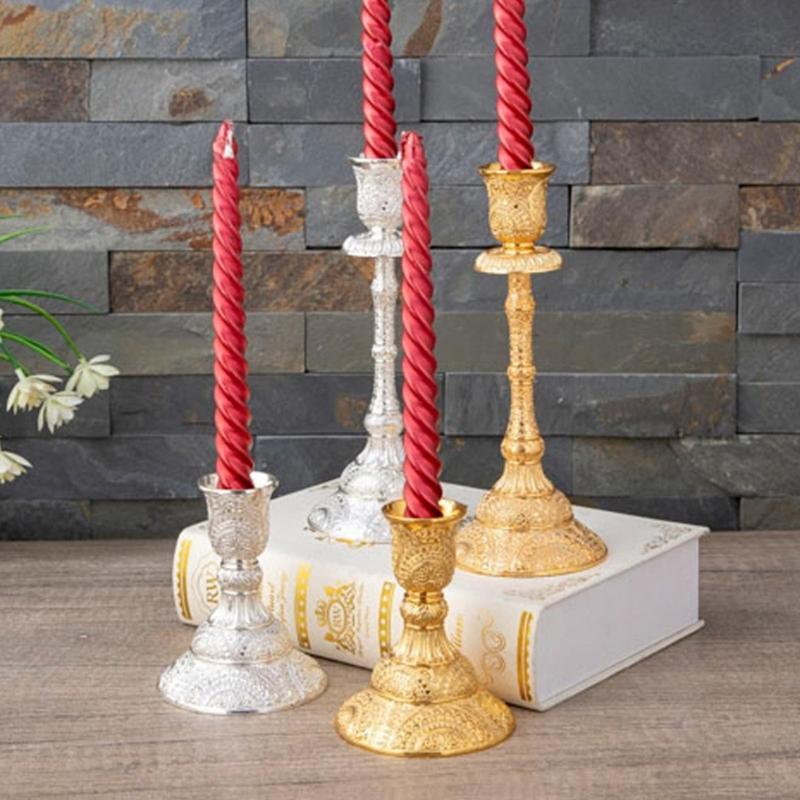 Elegant European Engraved Pattern Taper Candle Holders Antique Metal Candlestick Candelabra For Table Centerpieces