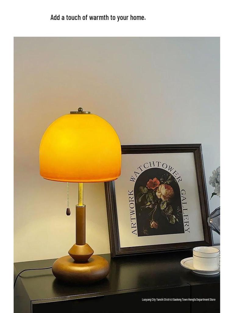 Mid-Century American Walnut Glass Table Lamp - Retro Decorative Bedroom & Study Light
