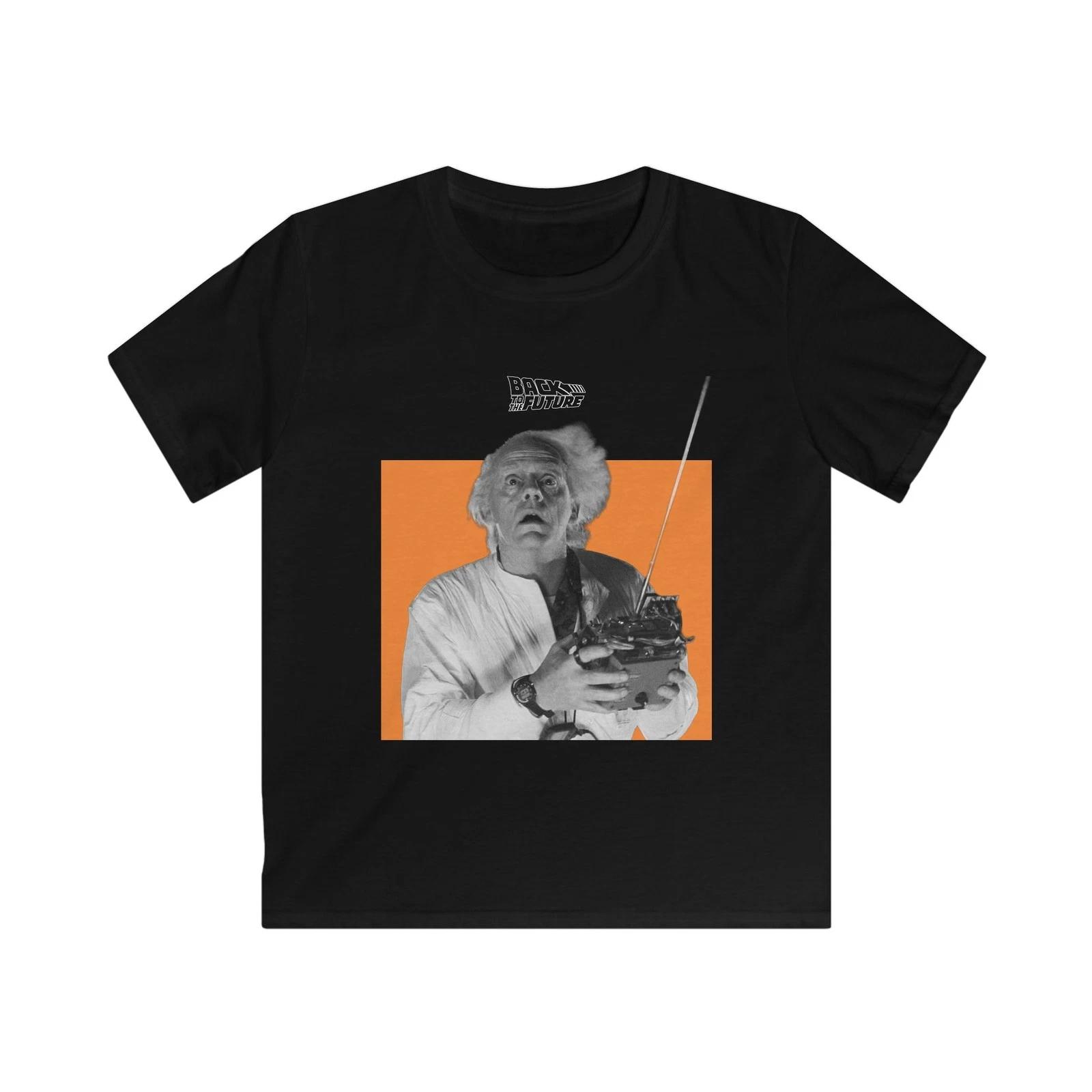 Kids Back to the Future Doc Brown Monochrome T-shirt Retro Sci-Fi Movie Tee S