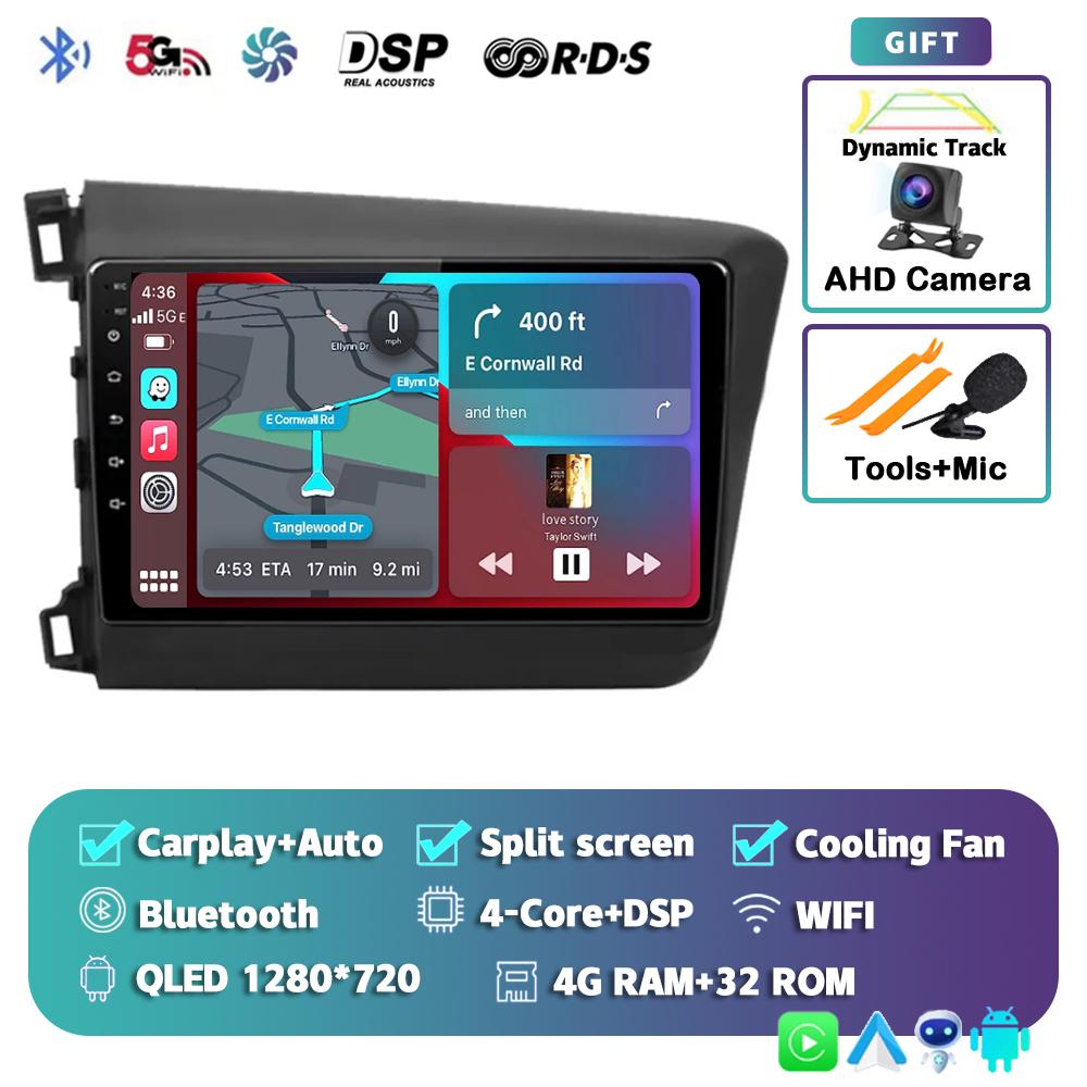 Android 14 Carplay Auto WIFI+4G Car Radio For Honda Civic 2012 2013 2014 2015 Multimedia Player Stereo GPS Head Unit No DVD 2Din