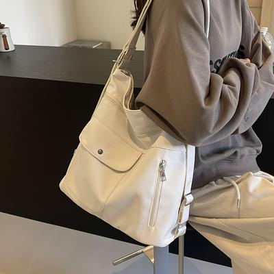 Fashion Solid Color Shoulder Bag, Large Capacity Tote Bag, Women's Convertible Backpack Purse