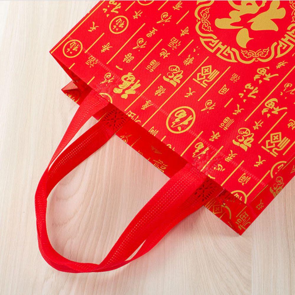 10pcs Fu Letter Non Woven Gift Bag Red New Year Storage Bag Chinese Style Lucky Bag  Blessing Gift