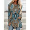 Round Neck 3D Ethnic Style Printed Top Fashionable Casual Long Sleeved Women's T-shirts