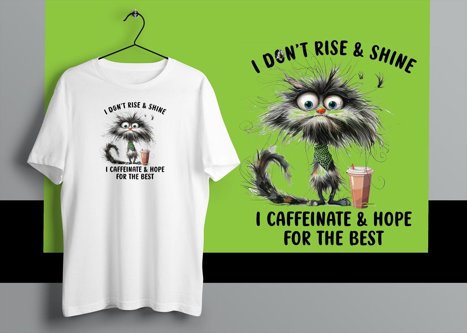 Funny Cat Graphic T-Shirt: Caffeinate & Hope S