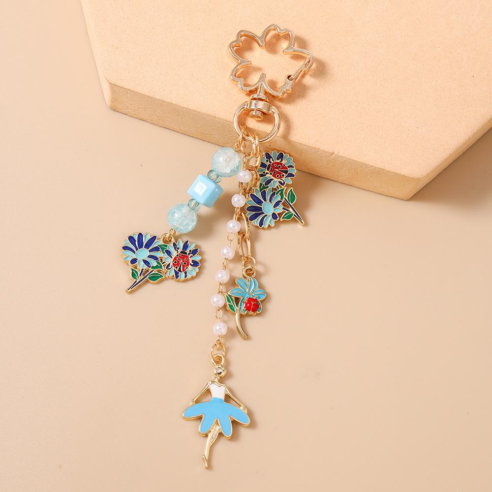 Garden Ballet Keychain Lightweight Flower Butterfly Key Ring Ladybug Enamel Keychain Beaded Bag Charm For Backpack