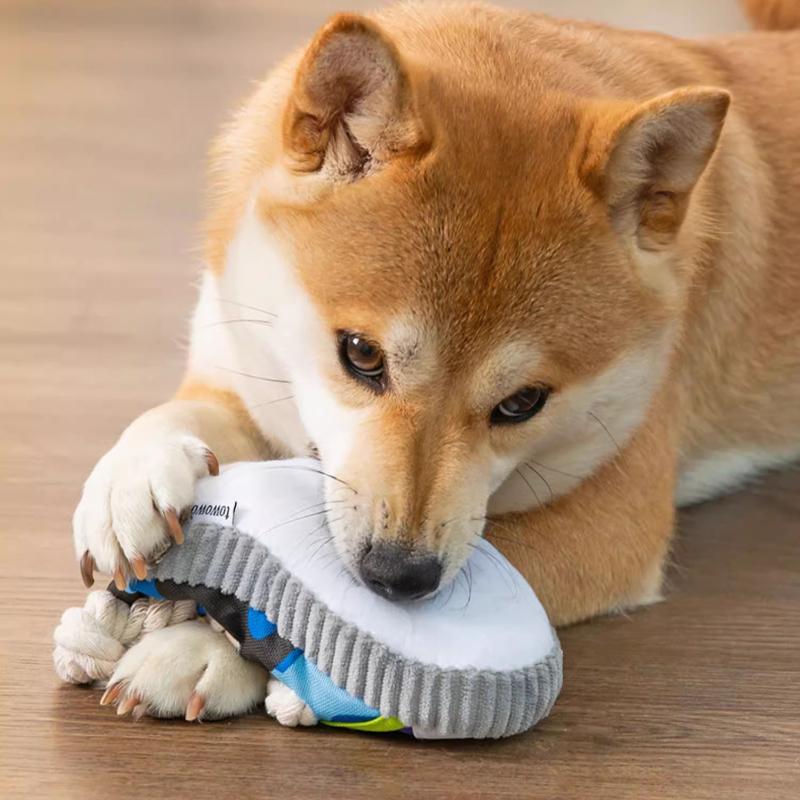 Dog Squeak Toy Teeth Grinding Bite Resistant Slippers Shape Puppy Chew Toy With Cotton Rope Pet Chewing Toys Dog Toys