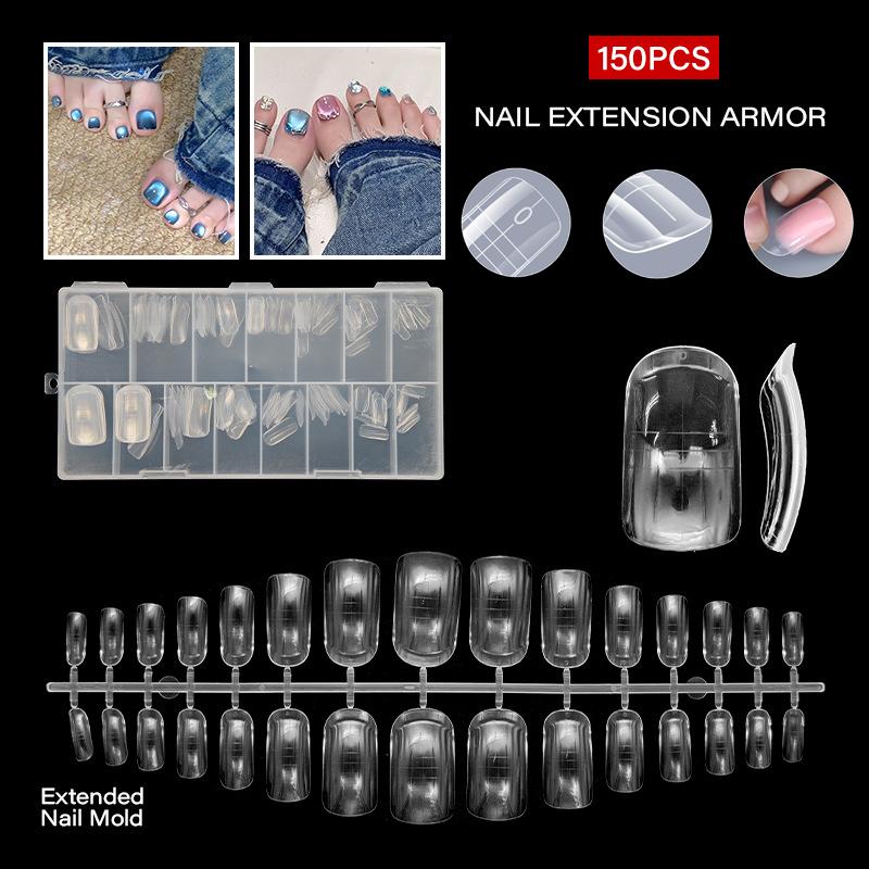 150 Pcs/Box Toe Dual Nail Forms For Poly Extension Gel Toenail Dual Forms Reusable Full Cover Molds Acrylic Top Forms 15 Sizes