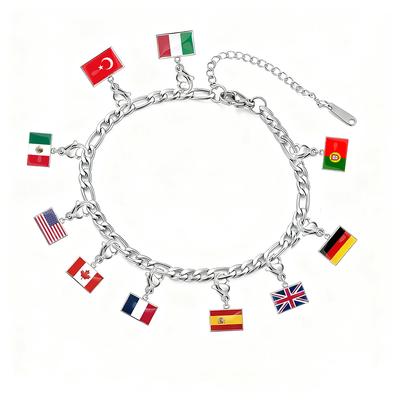 10*6.6mm Country Flag Charms Bracelet Stainless Steel Fashion Mother Day Gift Jewelry Recording Your Travel Memories