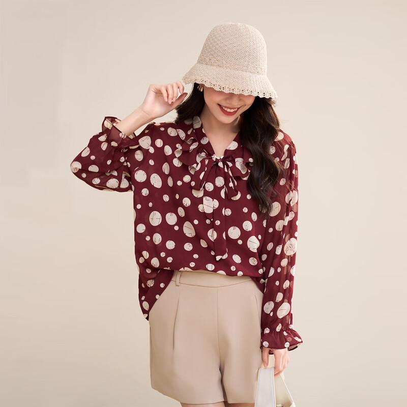 

Mocana Retro Polka Dot Print Bow Long Sleeve Shirt S
