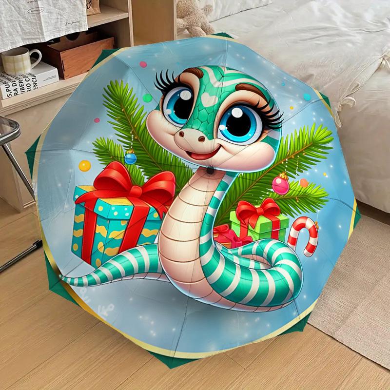 

1pc Christmas Snake Fashionable Automatic Opening/Closing Folding Umbrella with 8 Iron Bones, Plastic Handle yy251015070