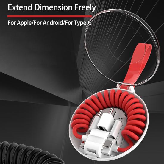 Ladekabel 3 Adapter mit Aufbewahrungsbox Dehnbar Sicheres Laden 3 in 1 Telefon USB Feder Daten