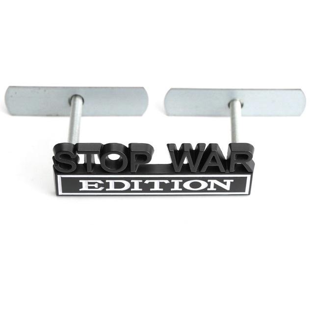 1Pc 3D Metal Stop War Edition Logo Car Front Grille Badge Side Fender Rear Trunk Emblem Sticker Decal