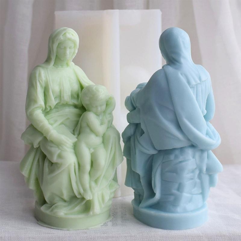 Candle Moulds 3D The Virgin-Mary to Hold Kid Silicone Mold Plaster-Resin Mold Virgin-Scented Candle Epoxy Mold DIY Art