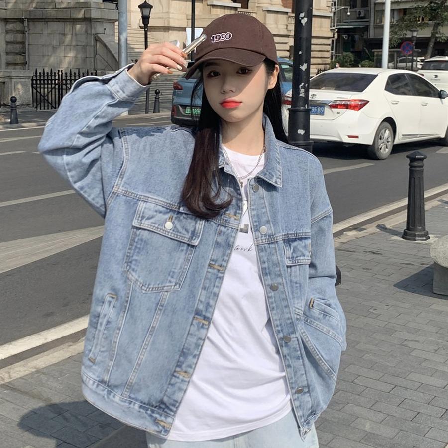 Autumn New Korean Style Loose Light Blue Jacket Loose Denim Jacket Women Top BF Style Lazy Style