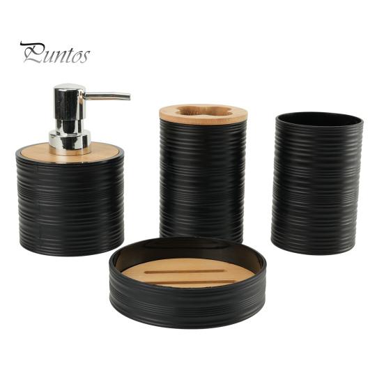 

4 шт./компл. набор туалетных принадлежностей для ванной комнаты дозатор для мыла держатель для зубных щеток мыльница пластиковые бамбуковые аксессуары для ванной чёрный