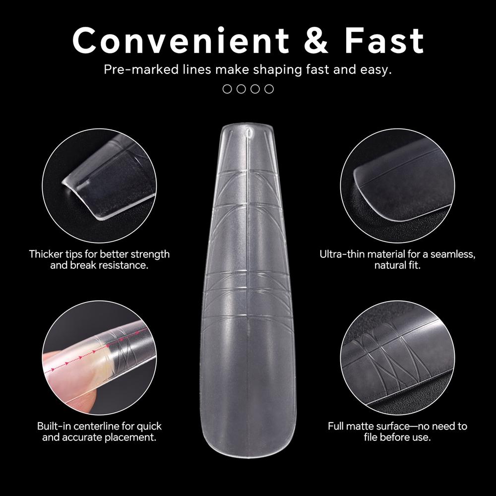240 BUC Tips de Unghii cu Linii Auxiliare Mat Transparent Ghid pentru Unghii False Tips de Unghii False Acoperire Completă Coffin/Pătrat/Rotund/Oval