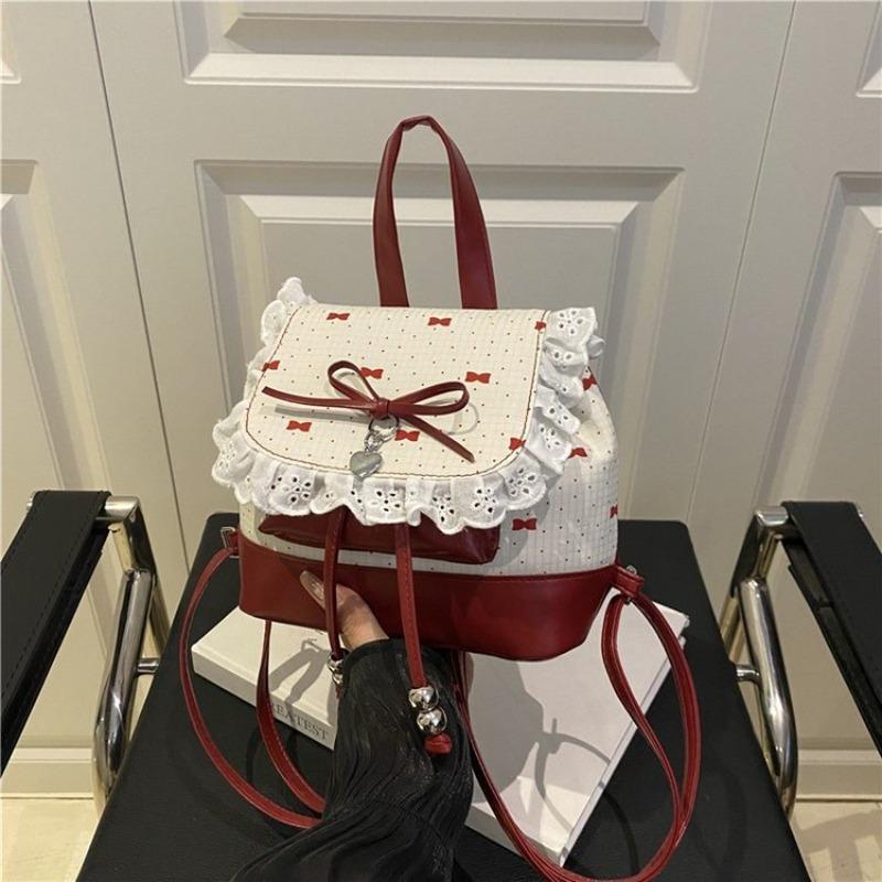 Cute Bow Lace Straps Girlish Feeling Bursting Backpack Trend High Sense Small Backpack Trend