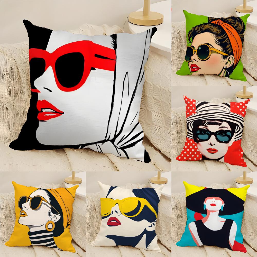 AAudrey HHepburn Fashion Prin Pillow Case Natural Linen DoubleSided Printing Sofa Home Decor Cushion Cover