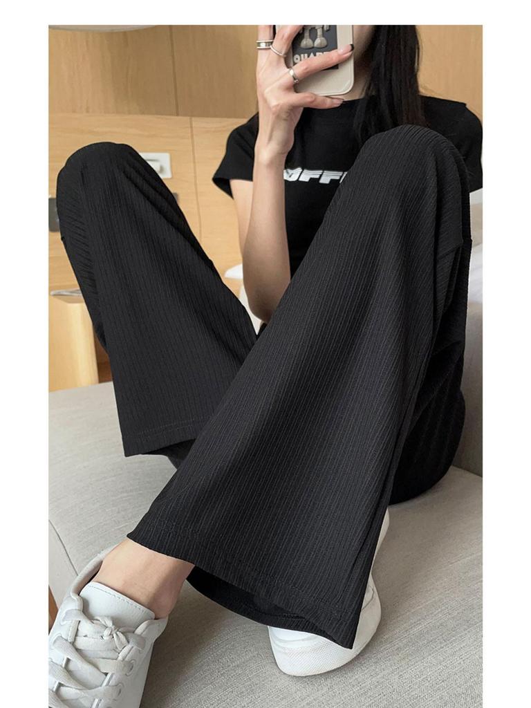 Women's High-Waisted Slimming Pants - Summer 2025 Ice Silk, Loose Fit for Petite Figures