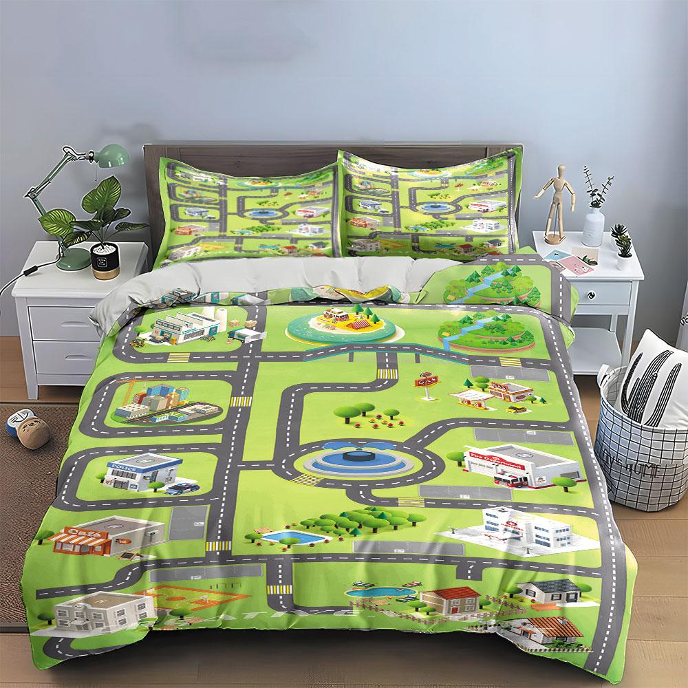 "Charming miniature cityscape adventure" Bedding sets Duvet covers Pillowcases(1* Duvet Cover 2* Pillowcases without duvet insert)