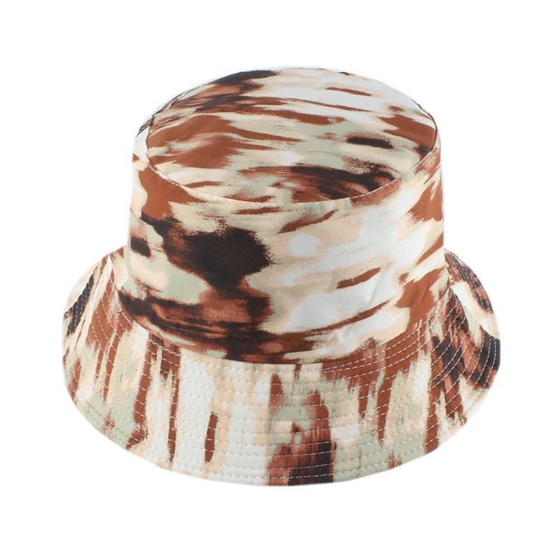 Unisex Wide Brim Cotton Blend Bucket Hat With Tie-Dye Gradient Camo Print Streetwear Winter