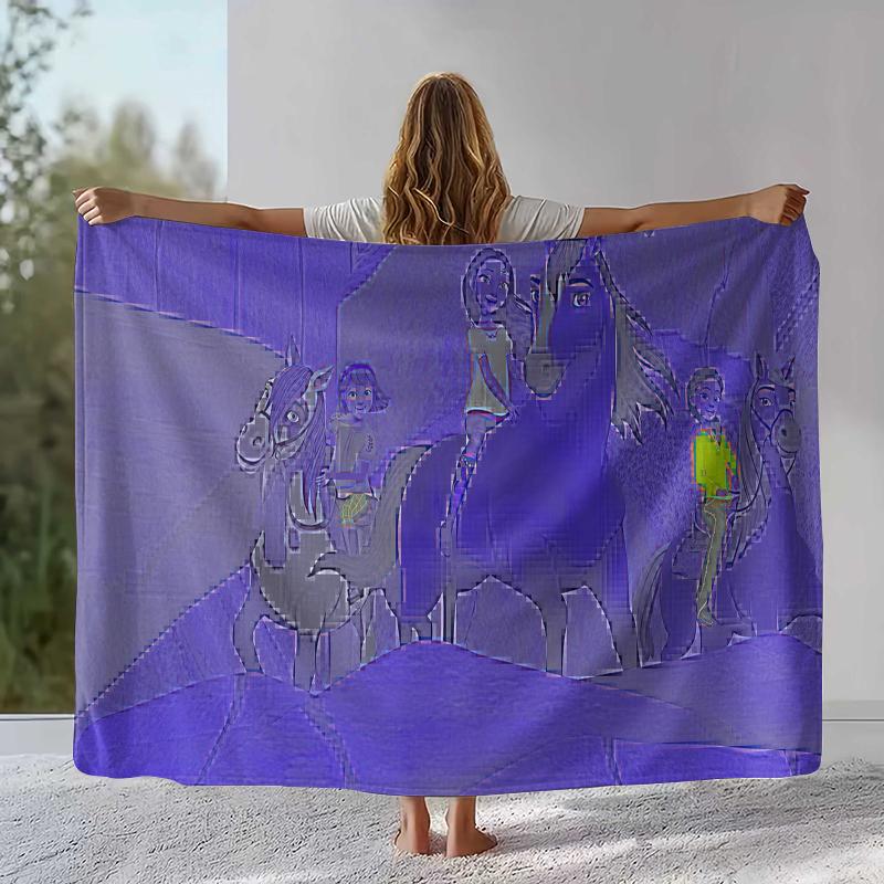 

Cartoon Spirit Riding Free Horses Flannel Blanket,Ultra Soft Warm Plush Throw for Home Bedroom Bed Sofa Cover Camping Picnic 75x90cm